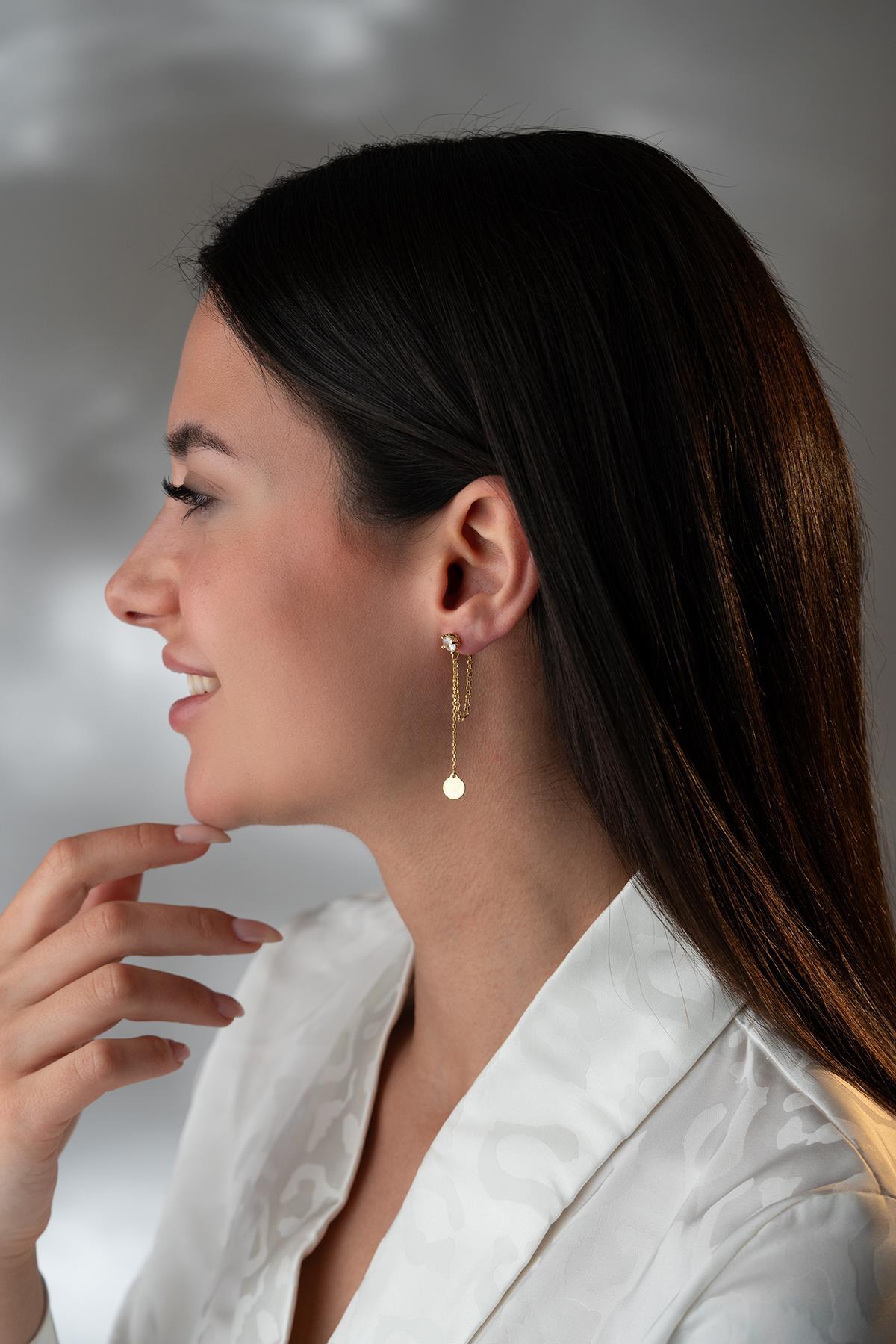 Gold plated Drop Earrings | Sterling Silver Chain Earrings | Dainty Zircon Dangle Jewelry.