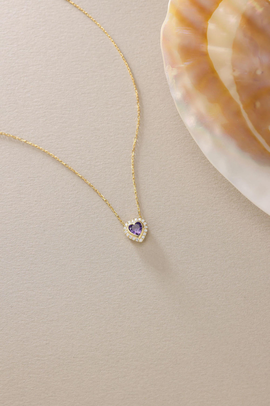Purple Heart Necklace Sterling Silver | Dainty Gold Jewelry | Romantic Zircon Gift for Her