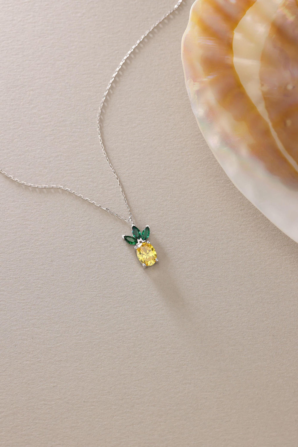 Pineapple Necklace Sterling Silver | Citrine Zircon Pendant | Dainty Summer Jewelry Gift for Her