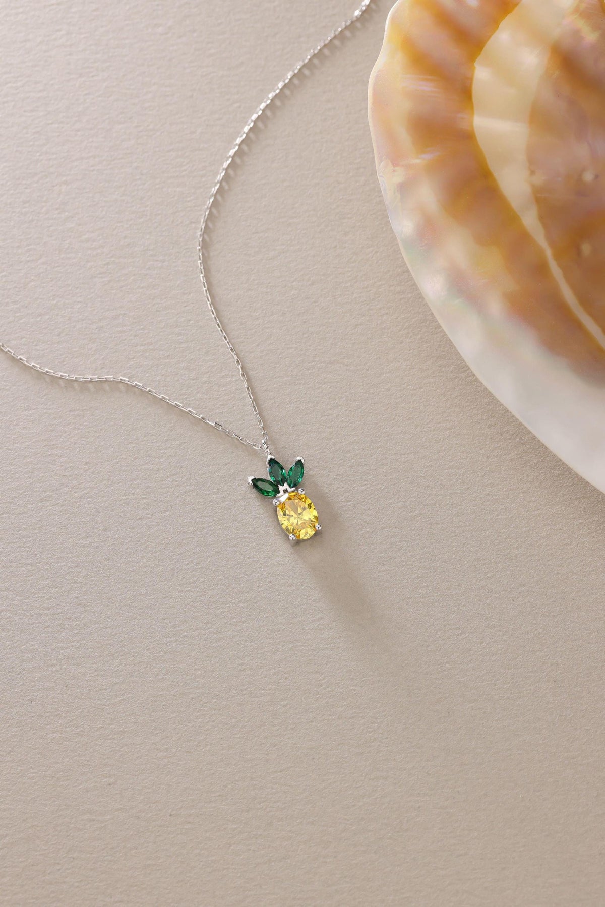 Pineapple Necklace Sterling Silver | Citrine Zircon Pendant | Dainty Summer Jewelry Gift for Her