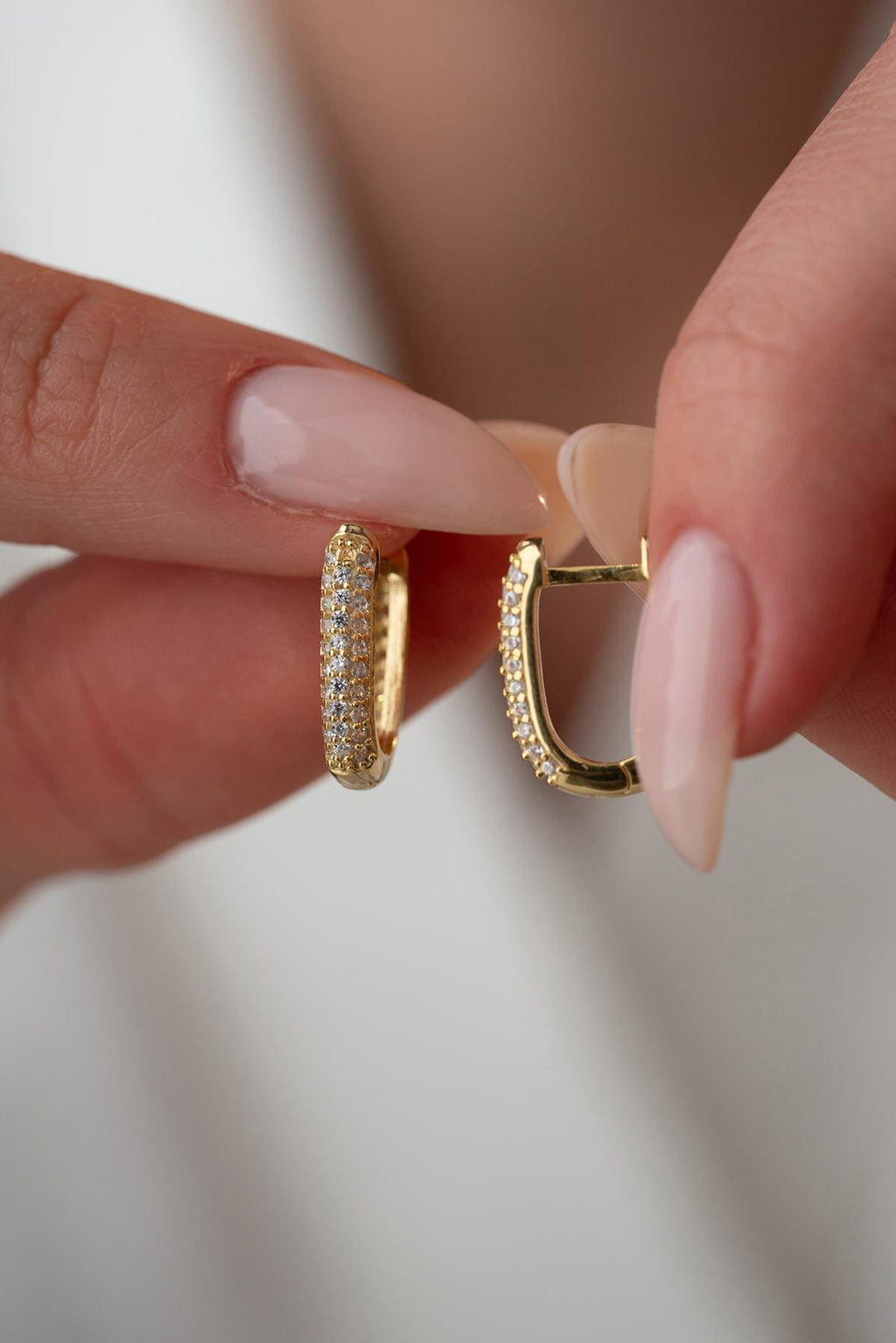 Gold plated U Shape Hoop Earrings | Dainty Zircon Huggie | Minimal Sterling Silver Jewelry Gift