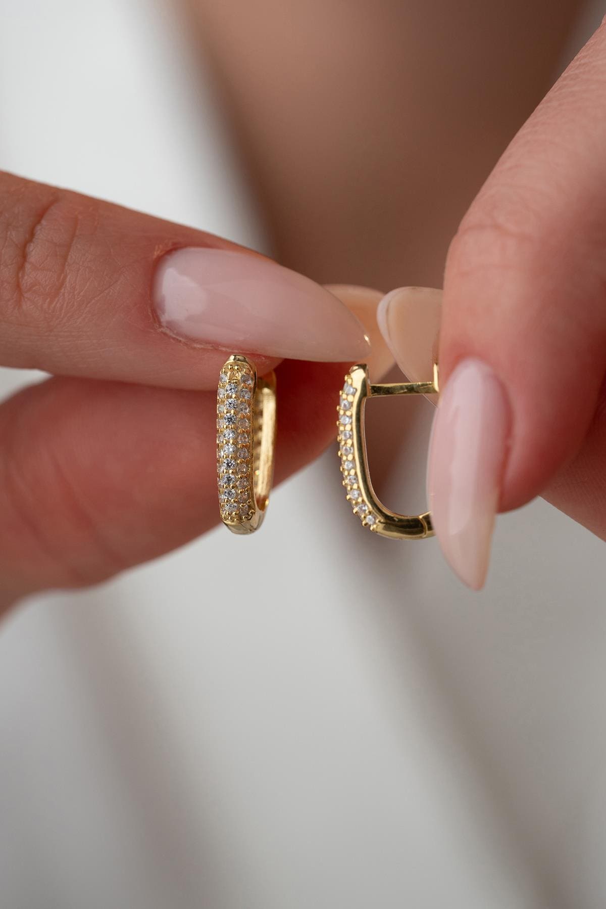 Gold plated U Shape Hoop Earrings | Dainty Zircon Huggie | Minimal Sterling Silver Jewelry Gift