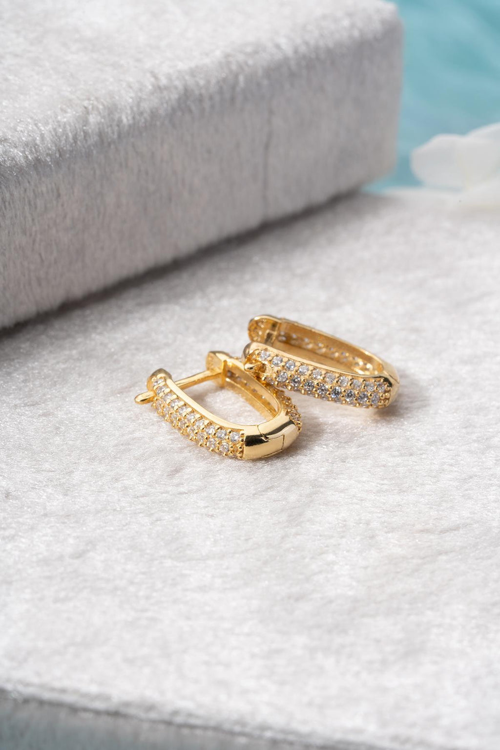 Gold plated U Shape Hoop Earrings | Dainty Zircon Huggie | Minimal Sterling Silver Jewelry Gift