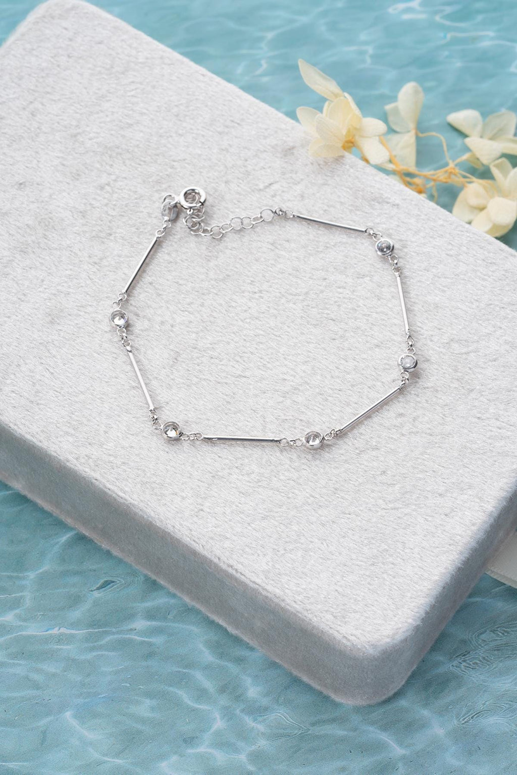 Sterling Silver Bar Bracelet | Dainty Zircon Chain Bracelet | Minimal Gift for Her