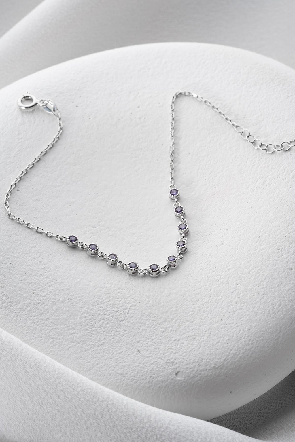 Purple Zircon Tennis Bracelet | Dainty Silver Chain Bracelet | Gift for Her