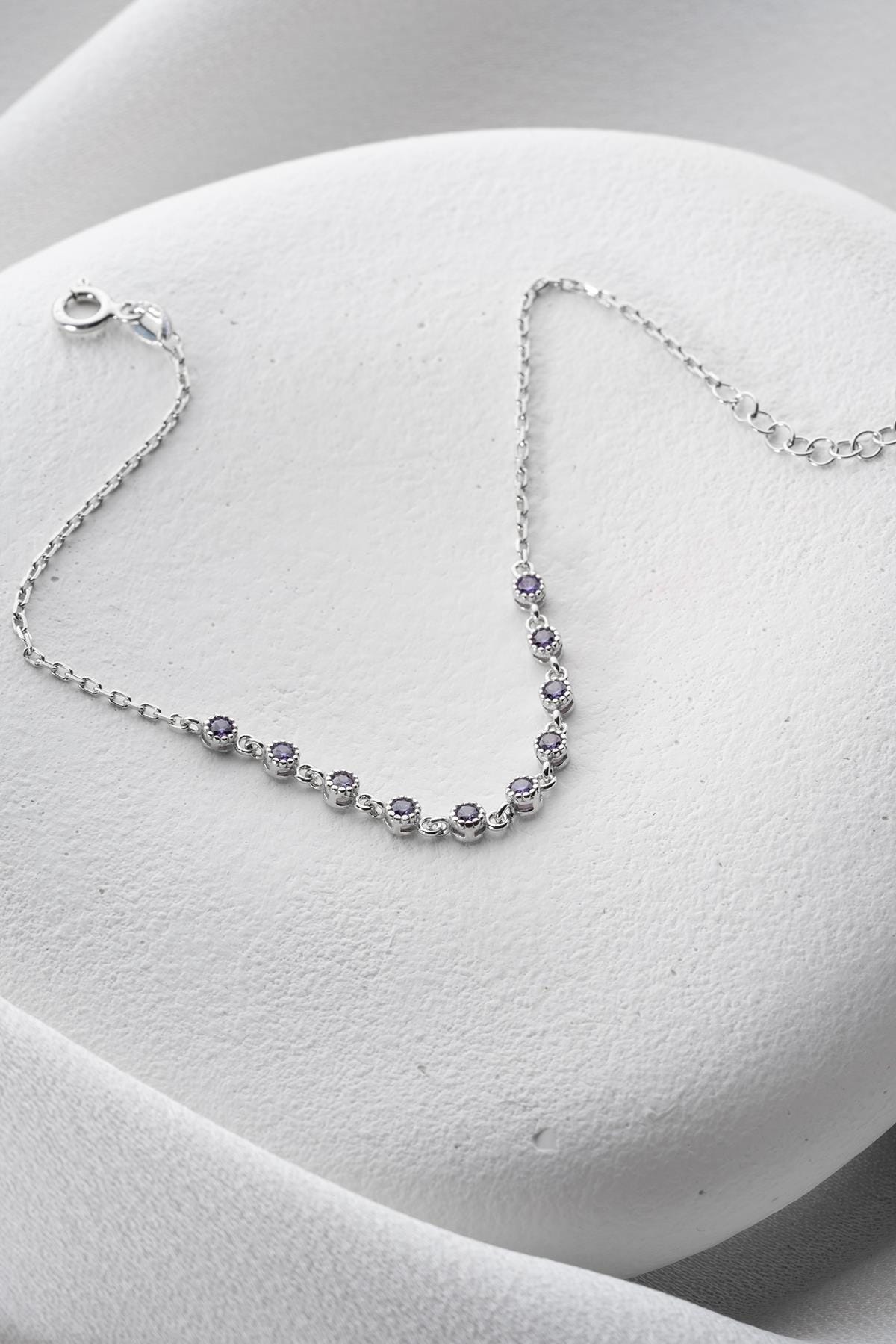 Purple Zircon Tennis Bracelet | Dainty Silver Chain Bracelet | Gift for Her