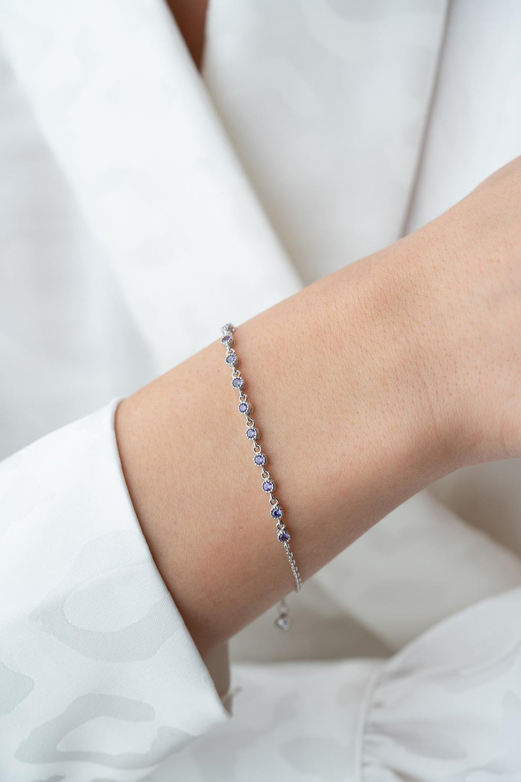 Purple Zircon Tennis Bracelet | Dainty Silver Chain Bracelet | Gift for Her