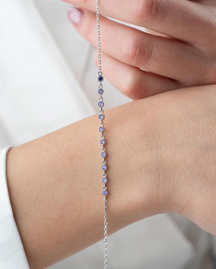 Purple Zircon Tennis Bracelet | Dainty Silver Chain Bracelet | Gift for Her