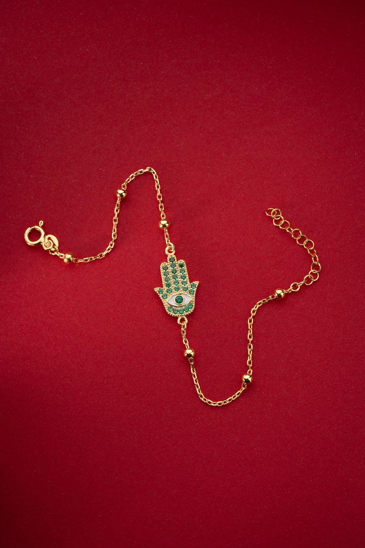Gold Plated Hamsa Bracelet | Sterling Silver Evil Eye Jewelry | Protection Gift for Her