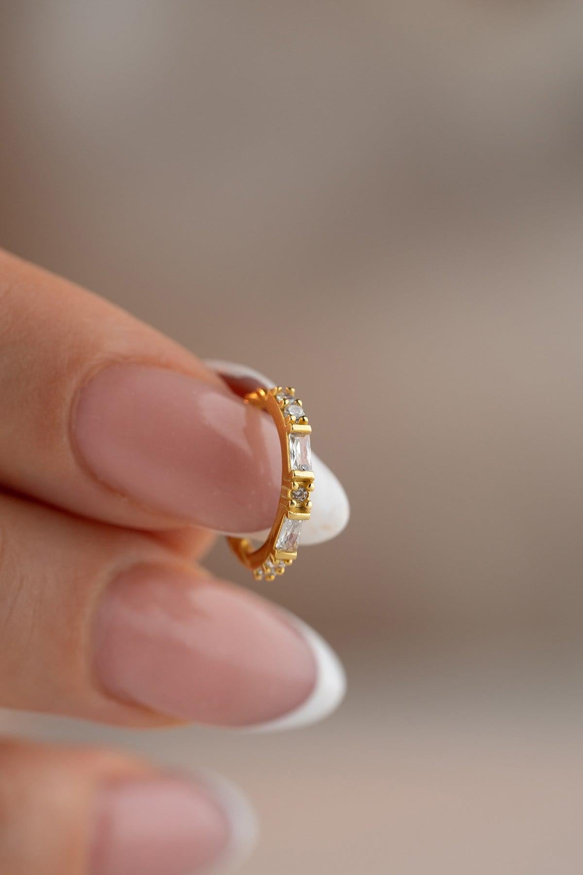 Gold Plated Cartilage Earring | Sterling Silver Baguette Stud | Minimal Dainty Jewelry