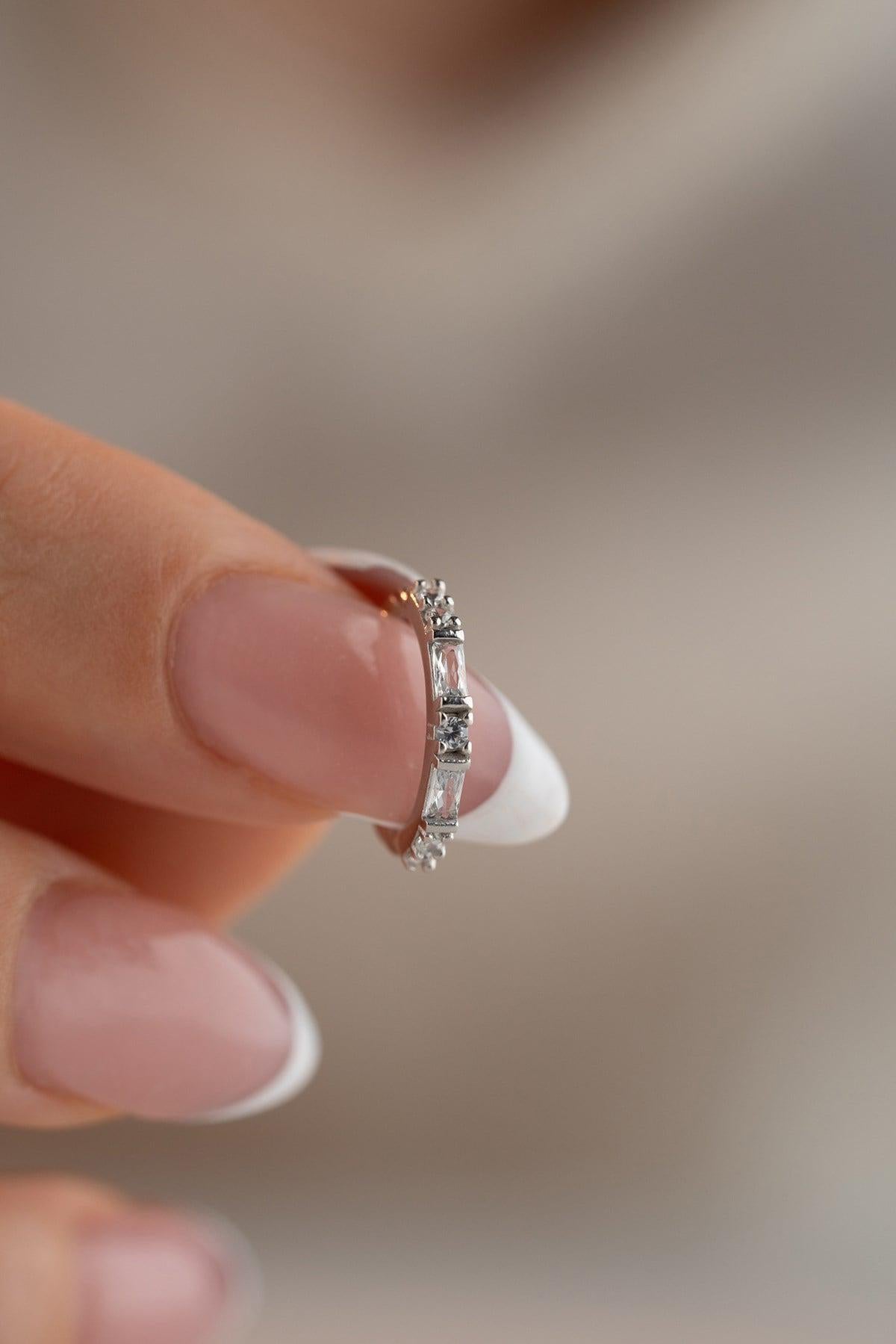 Sterling Silver Cartilage Earring | Baguette Zircon Ear Cuff | Minimal Dainty Jewelry