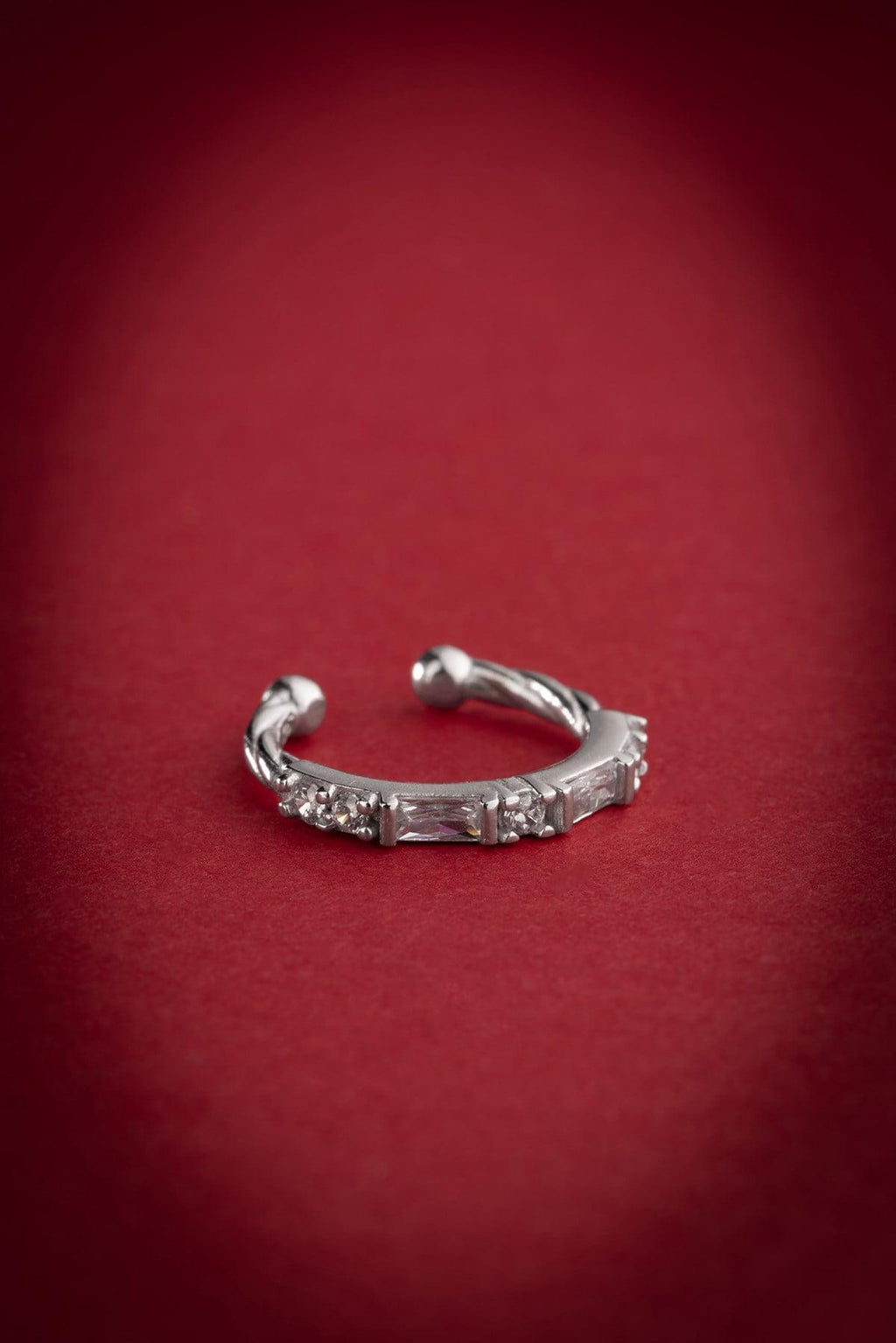 Sterling Silver Cartilage Earring | Baguette Zircon Ear Cuff | Minimal Dainty Jewelry
