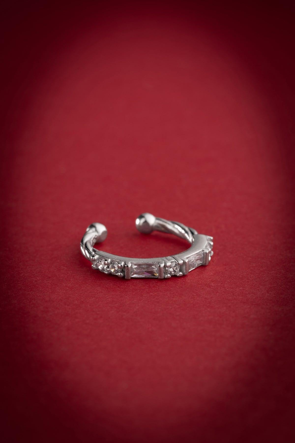 Sterling Silver Cartilage Earring | Baguette Zircon Ear Cuff | Minimal Dainty Jewelry