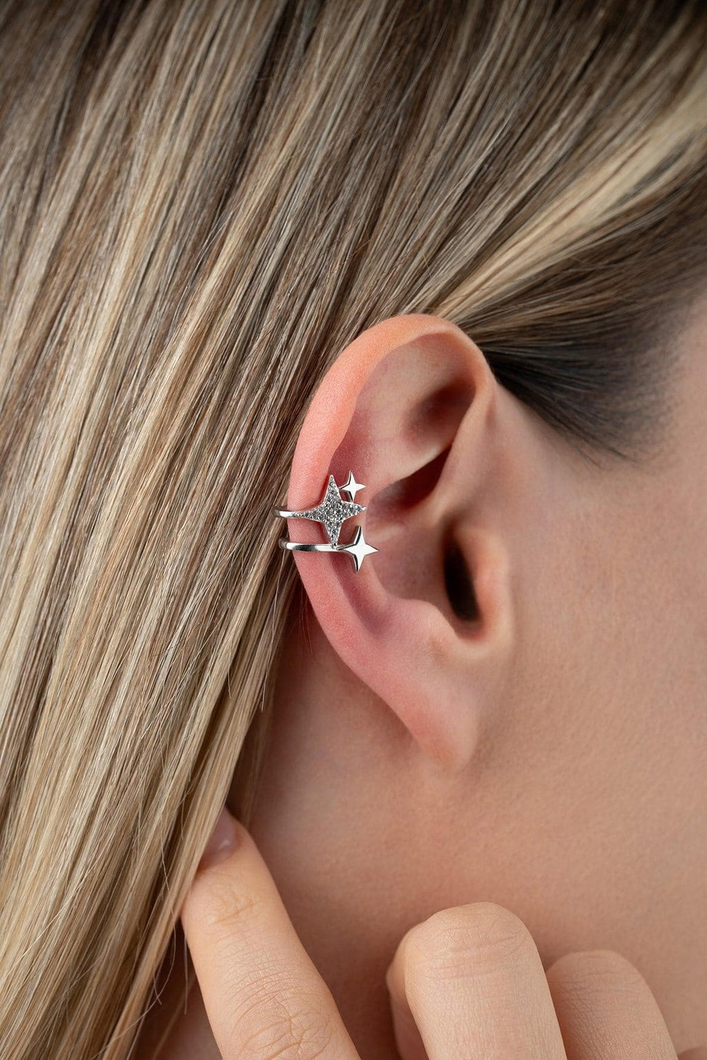 Sterling Silver Star Cartilage Earring | Triple Star Helix Stud | Dainty Celestial Jewelry