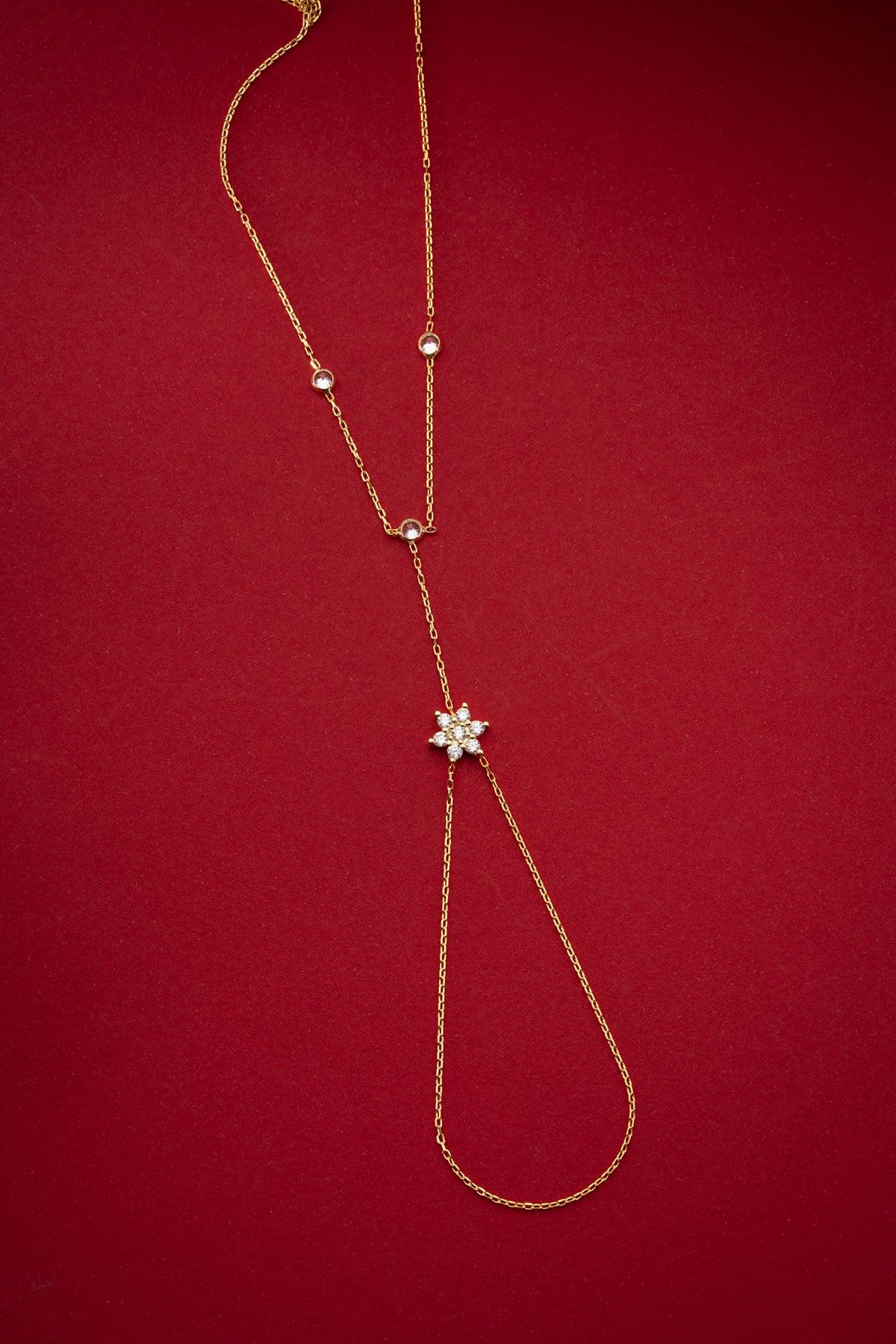Gold Plated Flower Shahmaran Bracelet | Sterling Silver Zircon Hand Chain Gift for Her