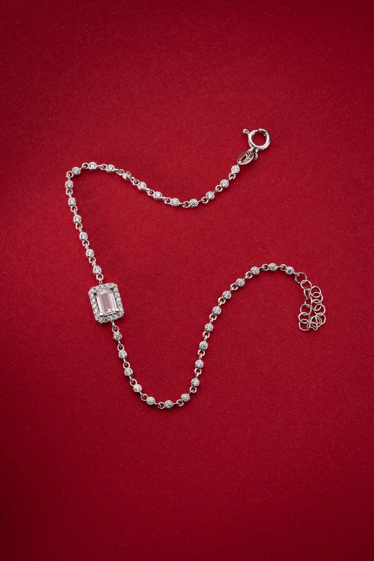Sterling Silver Baguette Bracelet | Zircon Solitaire Chain Bracelet | Minimal Gift for Her