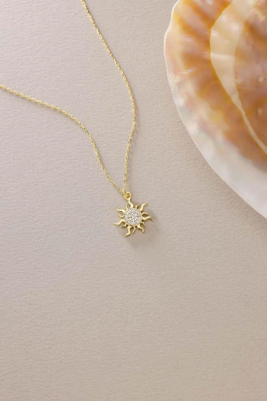 Gold plated Sun Necklace | Sterling Silver Zircon Pendant | Minimal Celestial Jewelry Gift