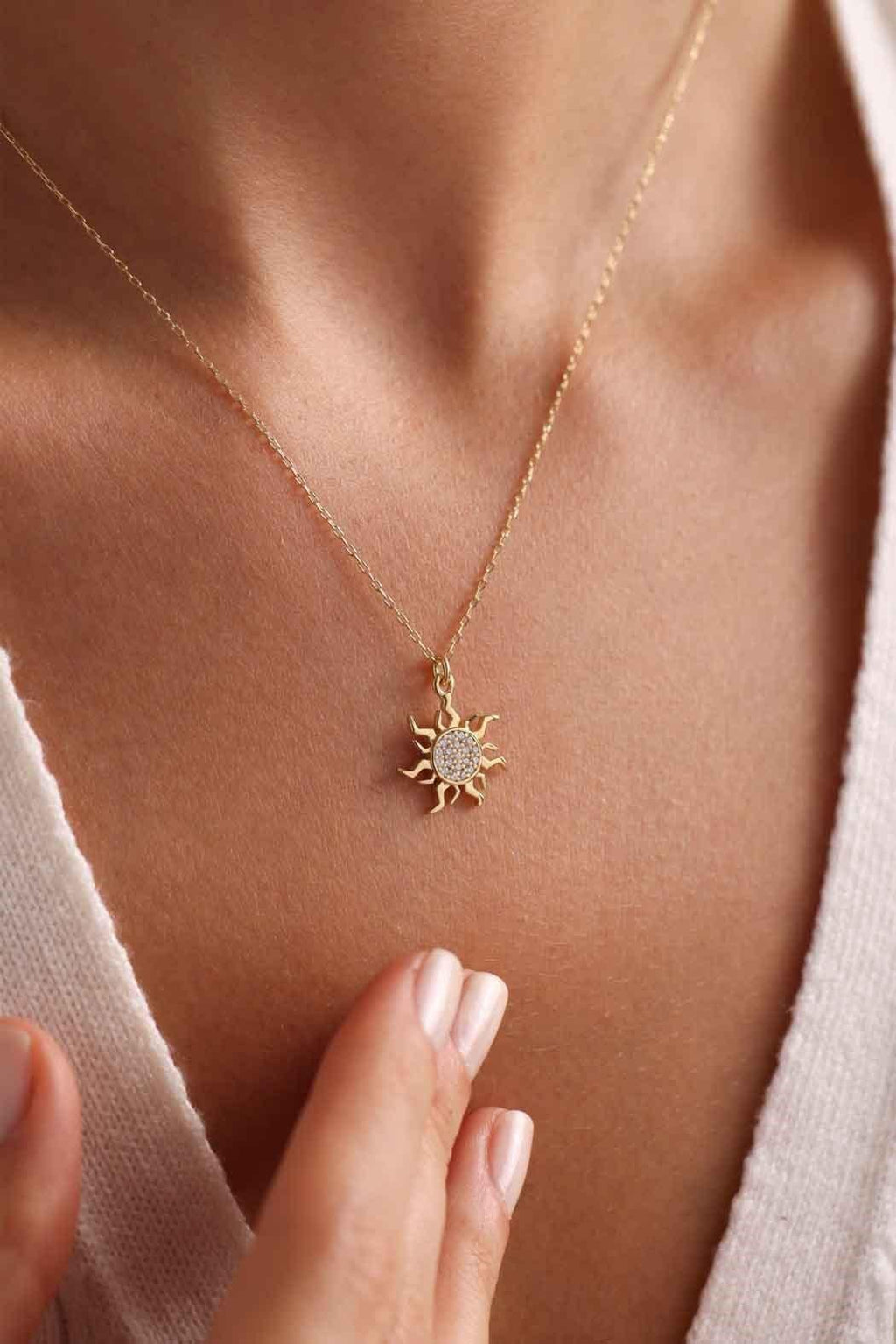 Gold plated Sun Necklace | Sterling Silver Zircon Pendant | Minimal Celestial Jewelry Gift