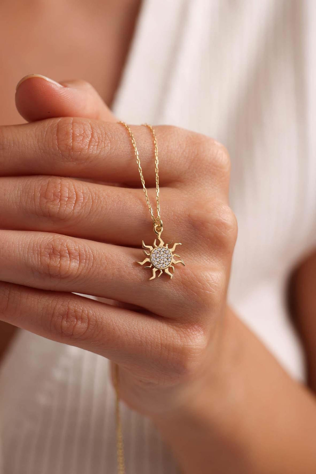Gold plated Sun Necklace | Sterling Silver Zircon Pendant | Minimal Celestial Jewelry Gift