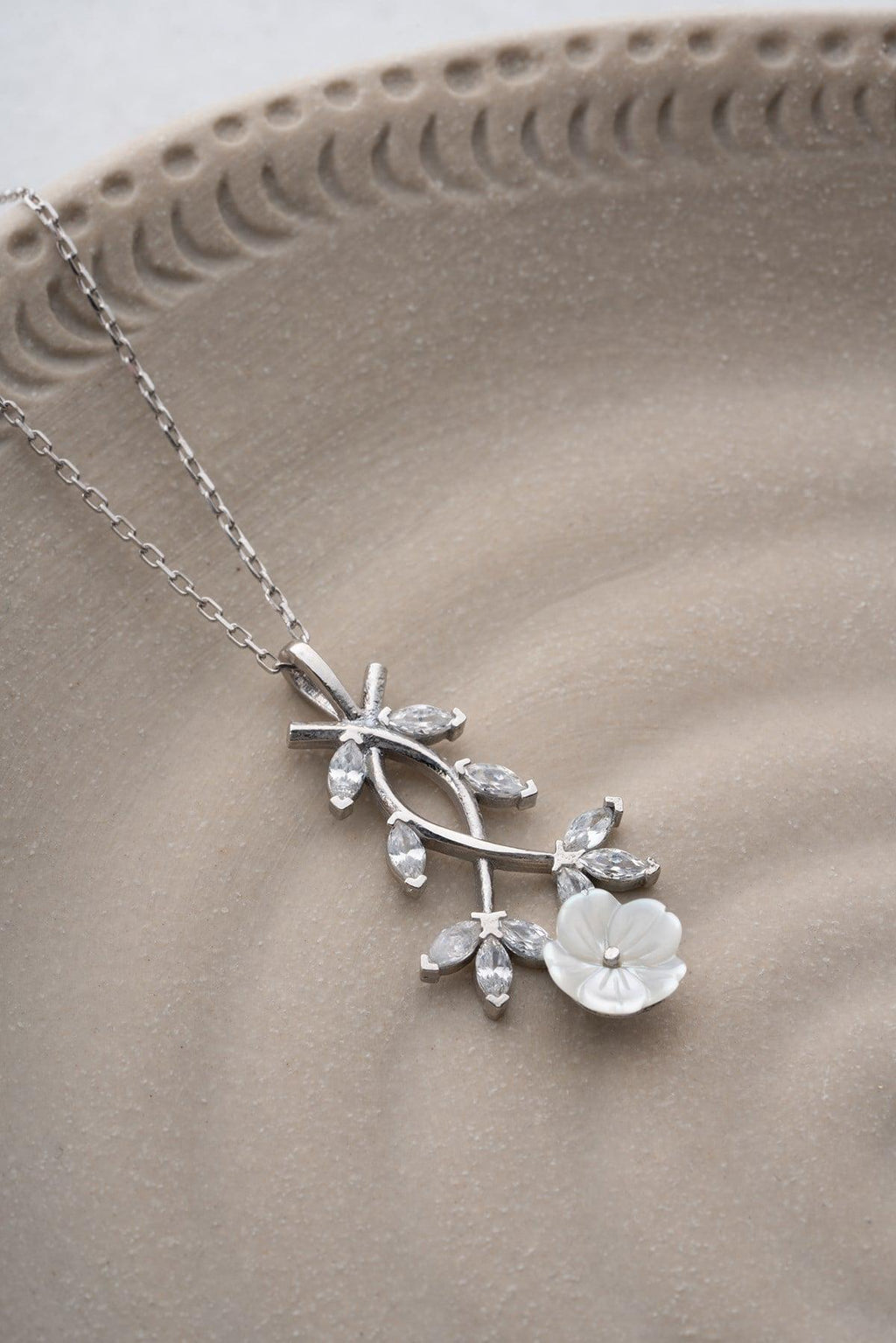 Sterling Silver Magnolia Necklace | Floral Zircon Pendant | Elegant Gift for Her