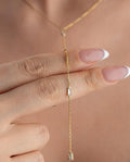 Gold Baguette Necklace | Sterling Silver Lariat Necklace | Minimal Dainty Jewelry