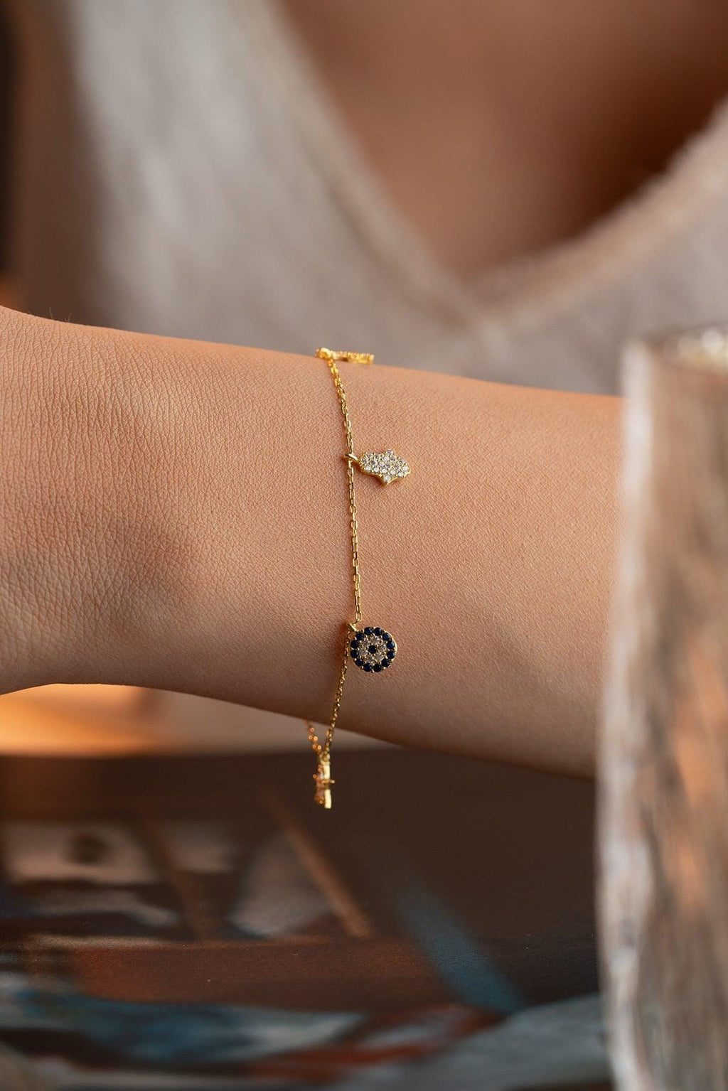 Gold Plated Lucky Charm Bracelet | Sterling Silver Dainty Jewelry | Minimal Gift for Her