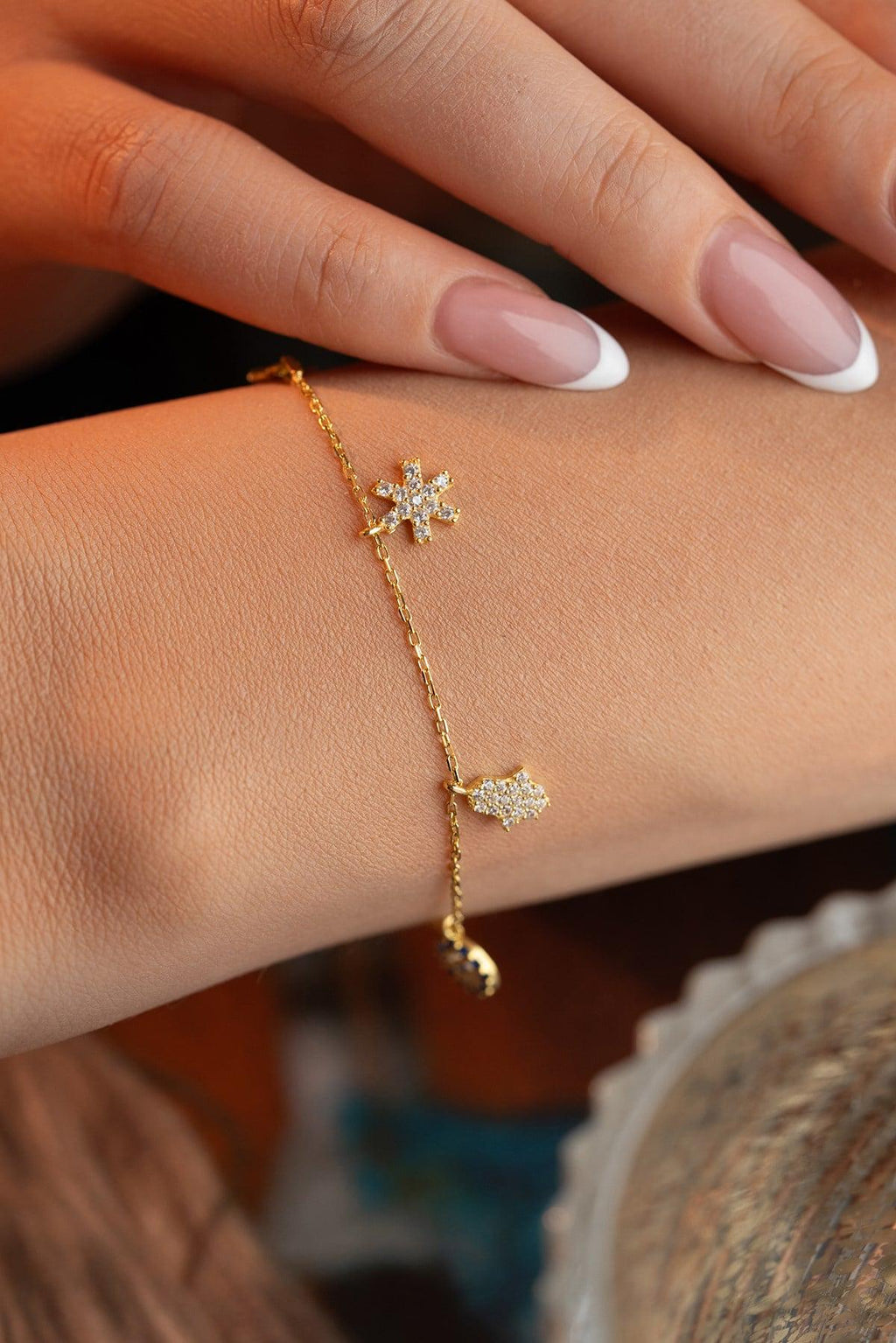 Gold Plated Lucky Charm Bracelet | Sterling Silver Dainty Jewelry | Minimal Gift for Her