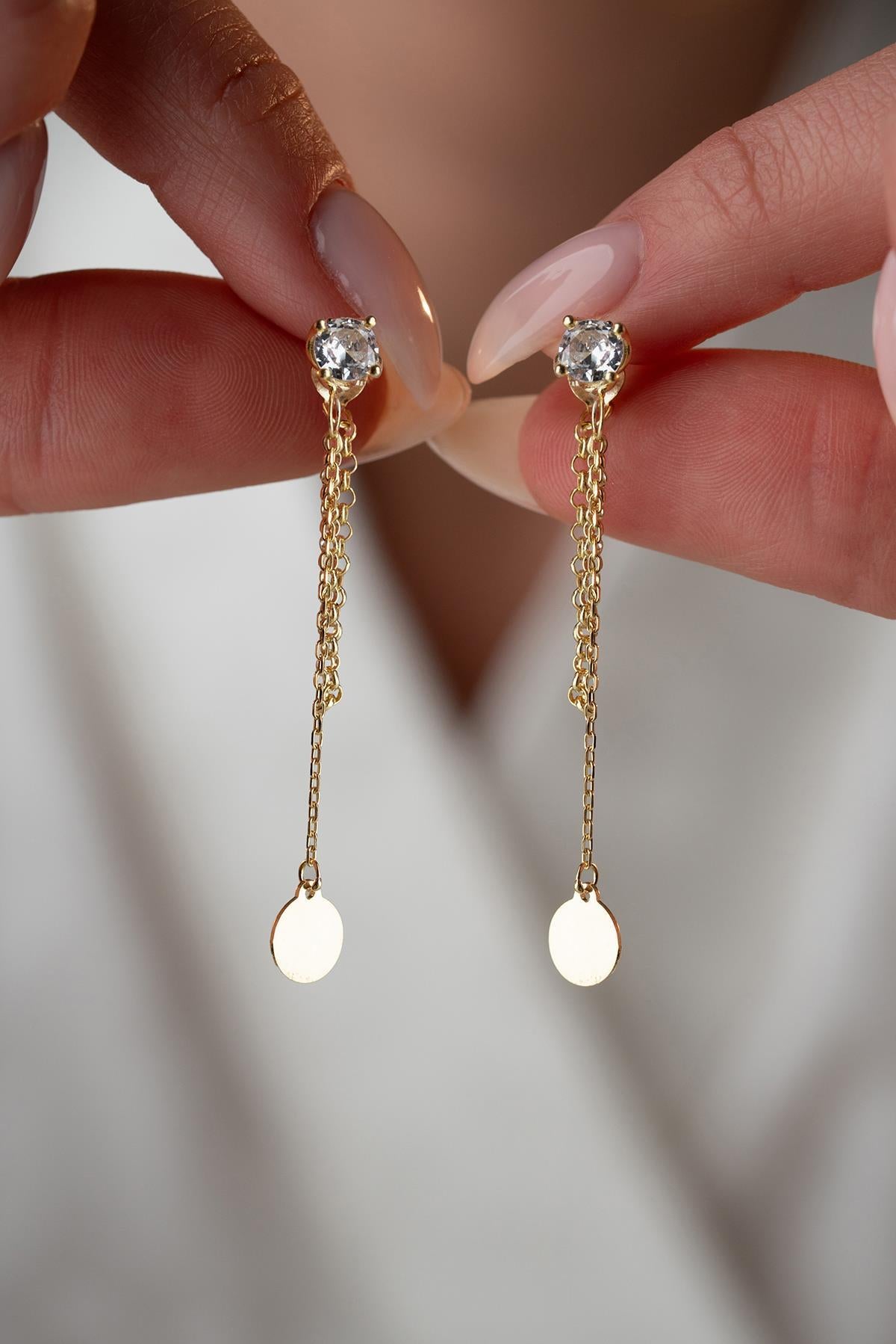 Gold plated Drop Earrings | Sterling Silver Chain Earrings | Dainty Zircon Dangle Jewelry.