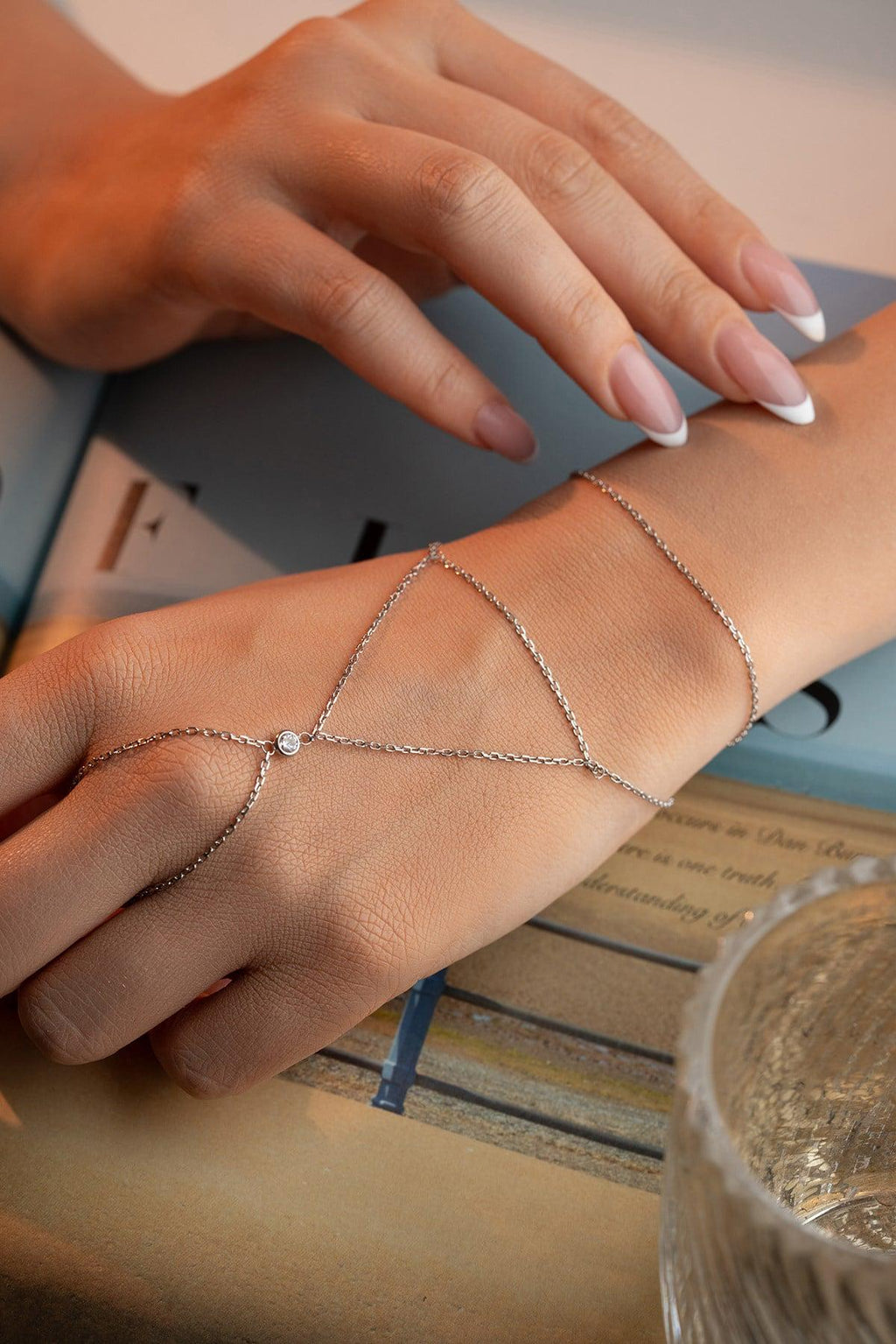 Sterling Silver Hand Chain Bracelet | Zircon Slave Bracelet | Minimal Jewelry Gift for Her