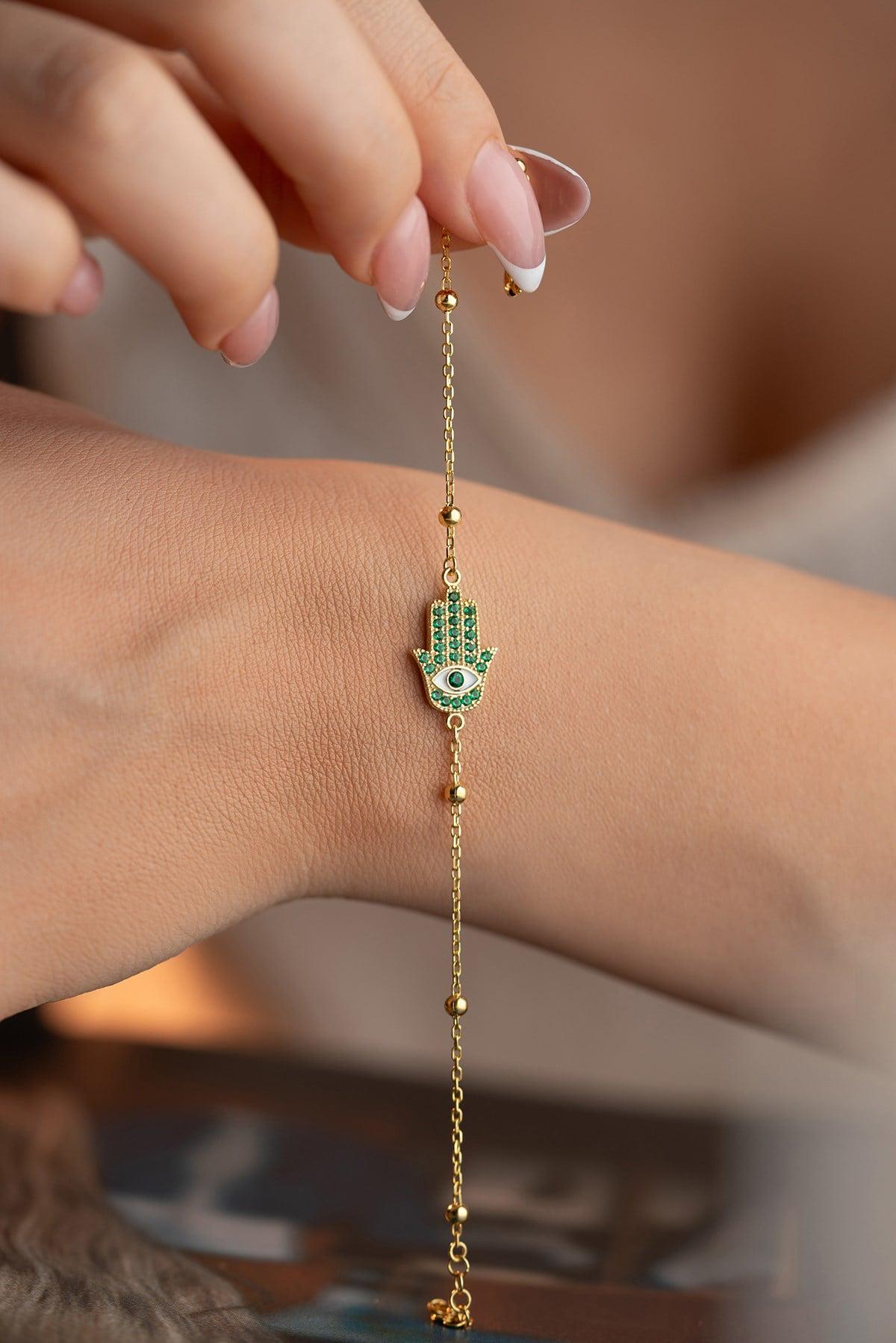 Gold Plated Hamsa Bracelet | Sterling Silver Evil Eye Jewelry | Protection Gift for Her