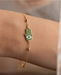 Gold Plated Hamsa Bracelet | Sterling Silver Evil Eye Jewelry | Protection Gift for Her
