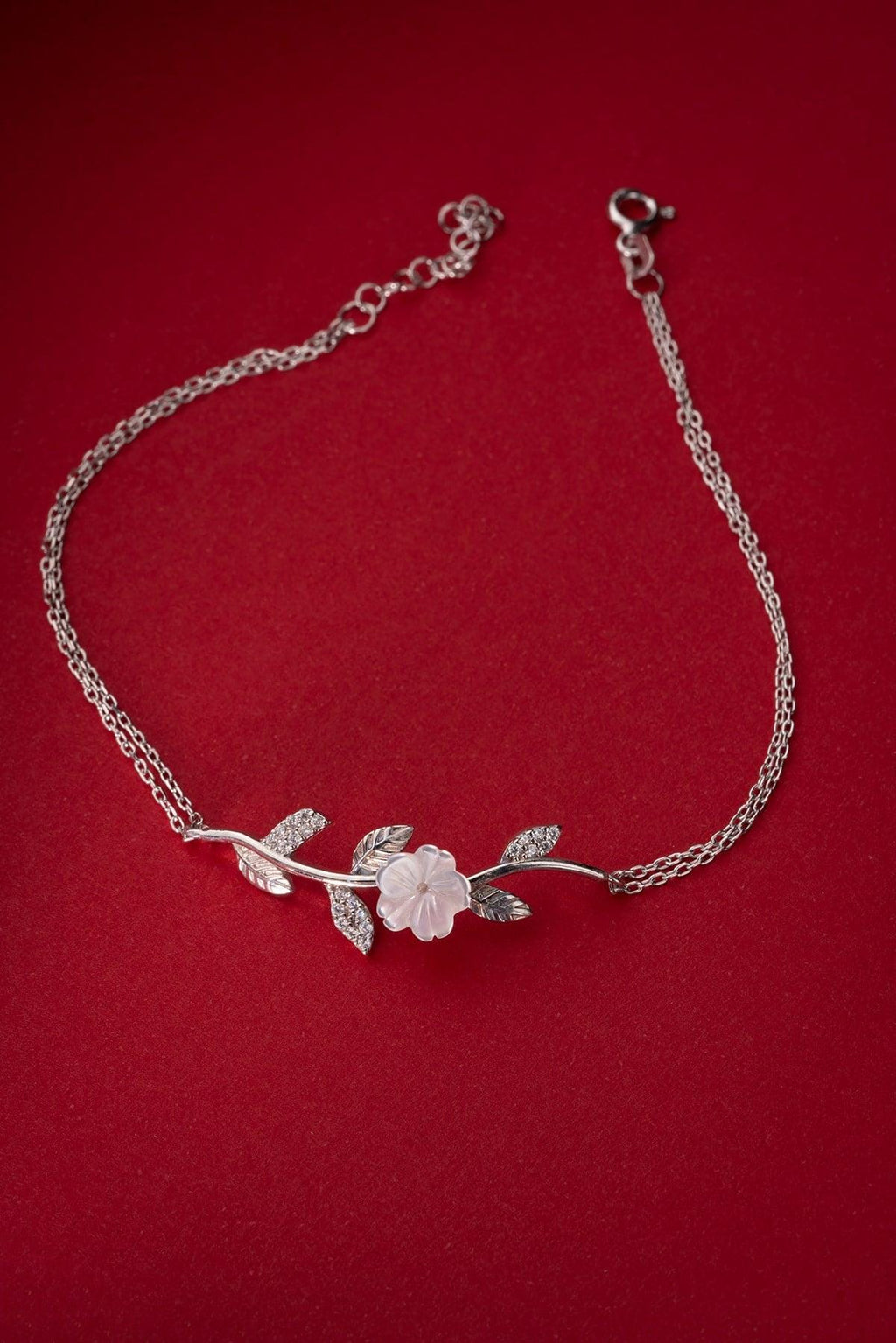 Sterling Silver Magnolia Bracelet | Zircon Floral Jewelry | Dainty Elegant Gift for Her
