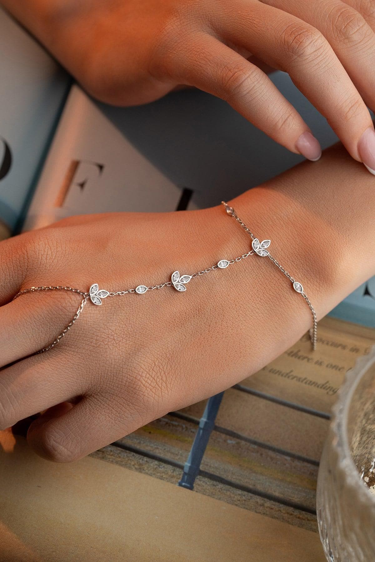 Lotus Hand Chain Bracelet | Sterling Silver Dainty Jewelry | Minimal Spiritual Gift for Her
