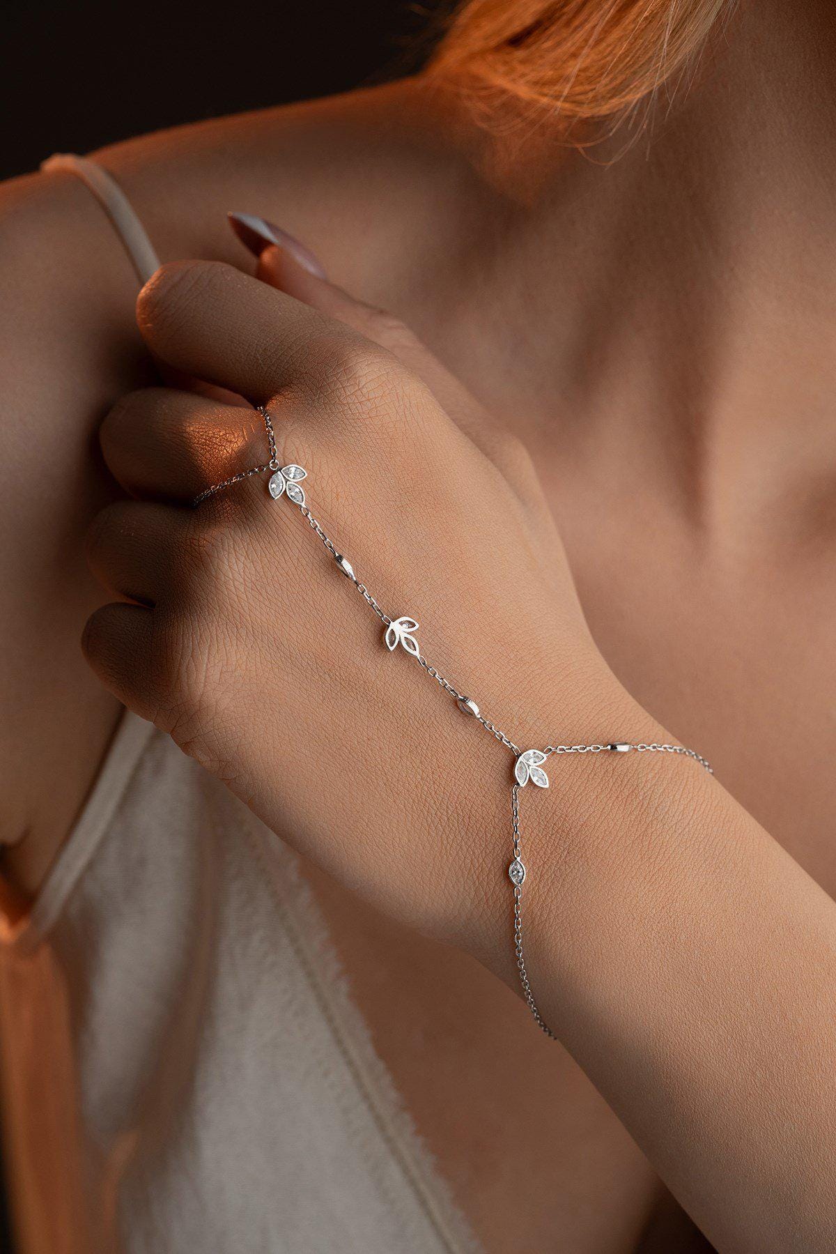 Lotus Hand Chain Bracelet | Sterling Silver Dainty Jewelry | Minimal Spiritual Gift for Her