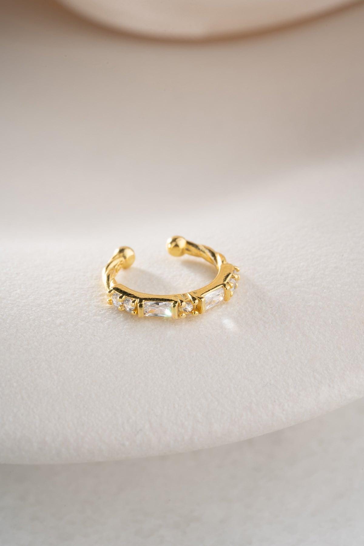 Gold Plated Cartilage Earring | Sterling Silver Baguette Stud | Minimal Dainty Jewelry