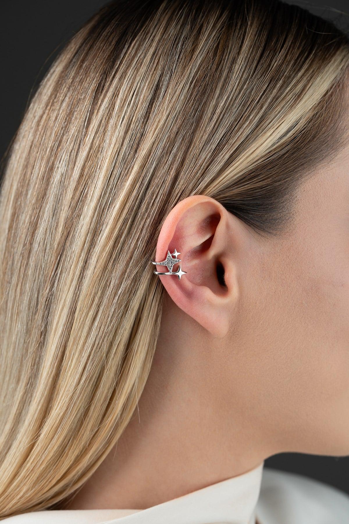 Sterling Silver Star Cartilage Earring | Triple Star Helix Stud | Dainty Celestial Jewelry