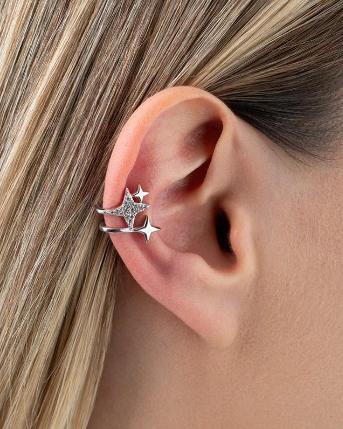 Sterling Silver Star Cartilage Earring | Triple Star Helix Stud | Dainty Celestial Jewelry