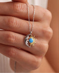 Sterling Silver Moon Sun Necklace | Blue Opal Pendant | Celestial Gift for Her