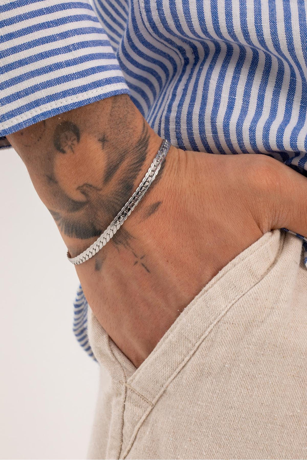Mens Herringbone Bracelet | Stainless Steel Snake Chain | Minimal Silver Jewelry Gift for Him
