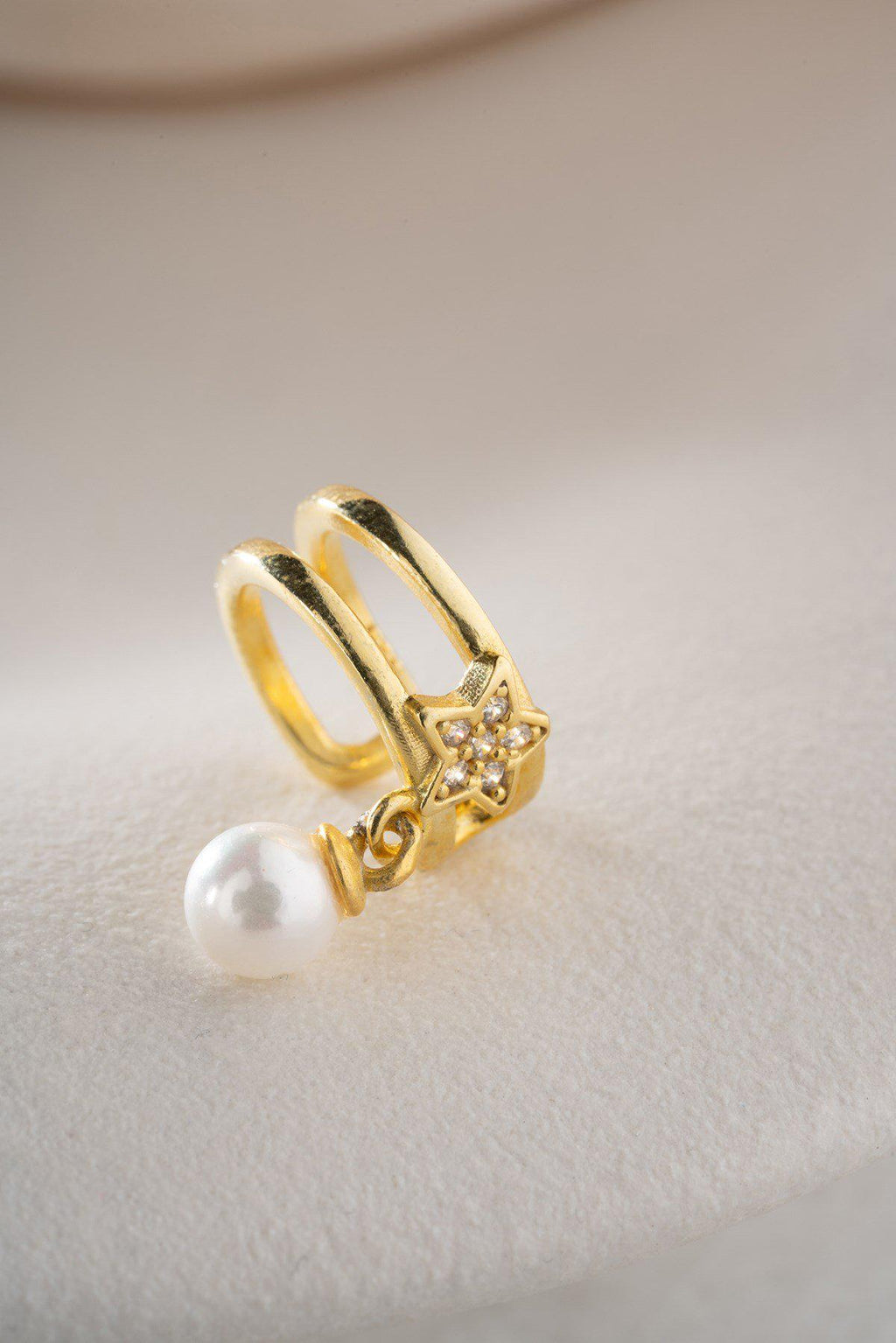 Sterling Silver Star Ear Cuff | Pearl Dainty Earring | Gold Plated Jewelry | Gift for Her