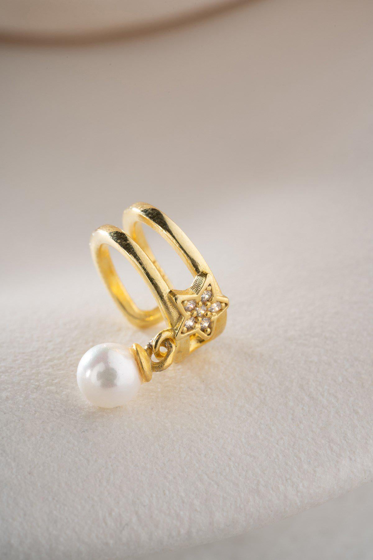 Sterling Silver Star Ear Cuff | Pearl Dainty Earring | Gold Plated Jewelry | Gift for Her