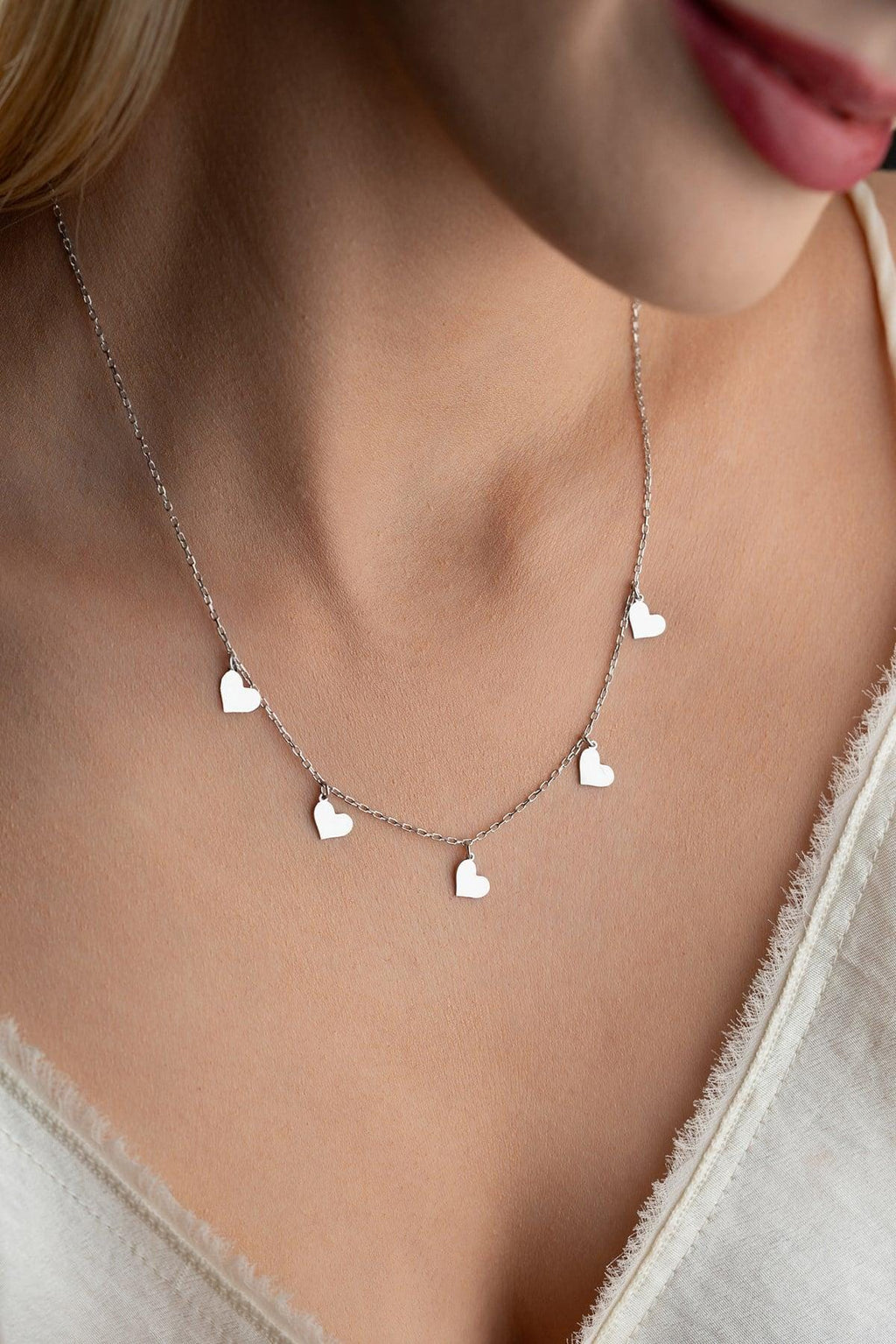 Sterling Silver Heart Necklace | Minimal Dainty Jewelry | Multi Heart Charm | Gift for Her