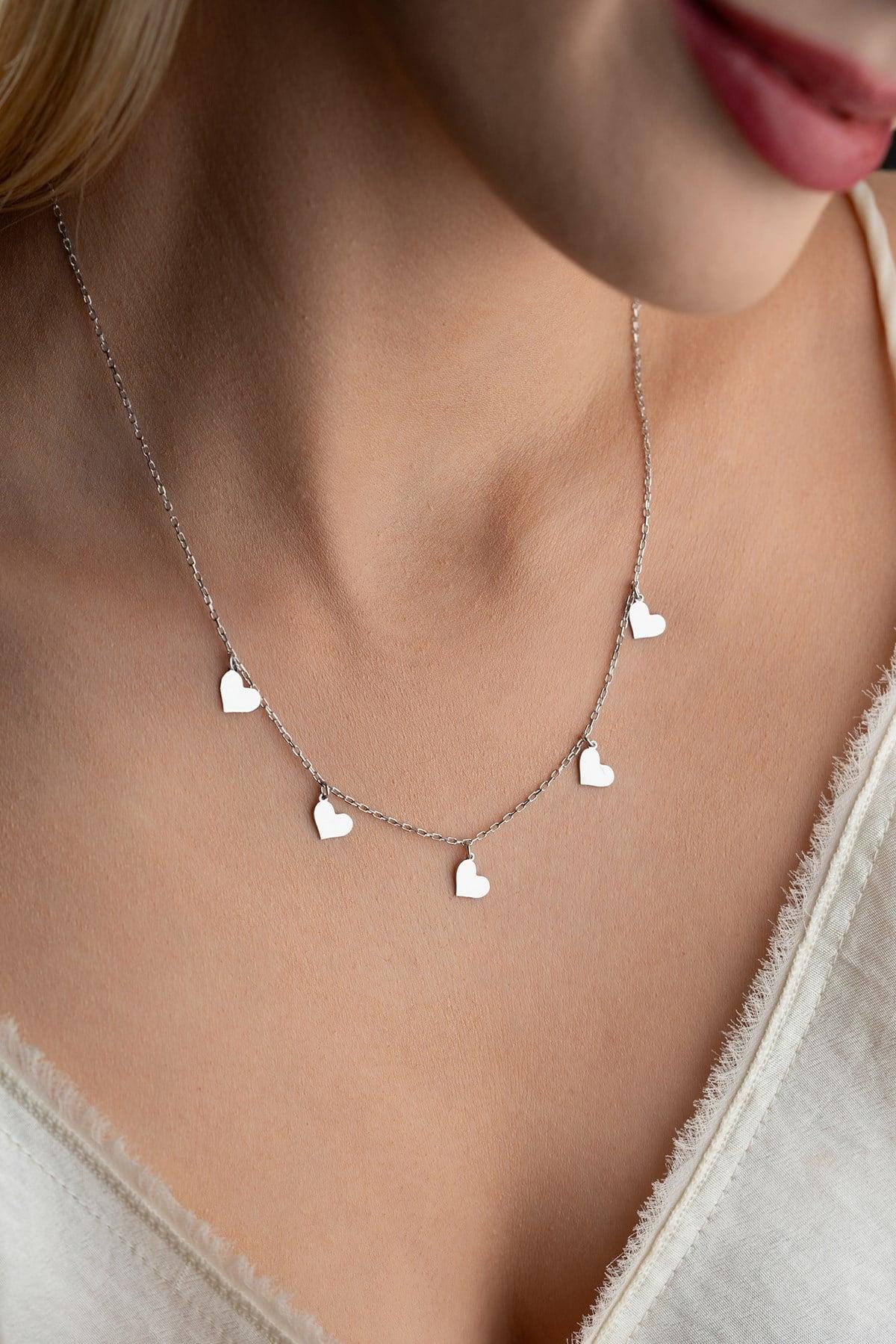 Sterling Silver Heart Necklace | Minimal Dainty Jewelry | Multi Heart Charm | Gift for Her