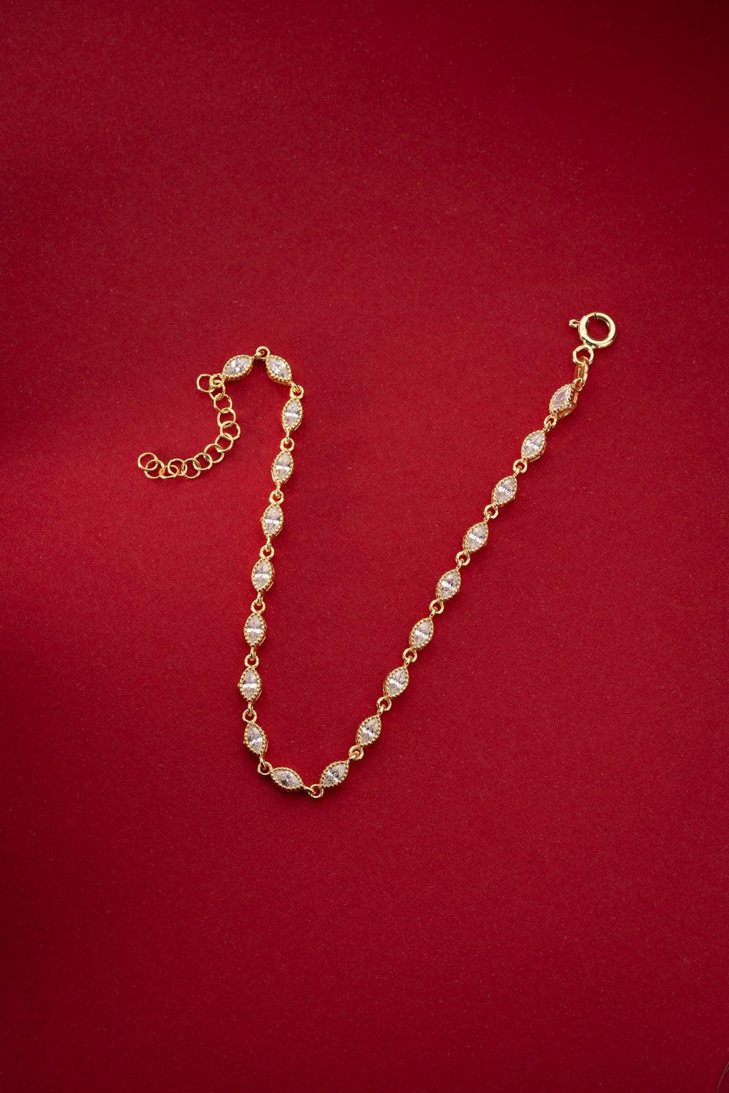 Gold Marquise Zircon Bracelet | Sterling Silver Dainty Chain Bracelet | Gift for Her