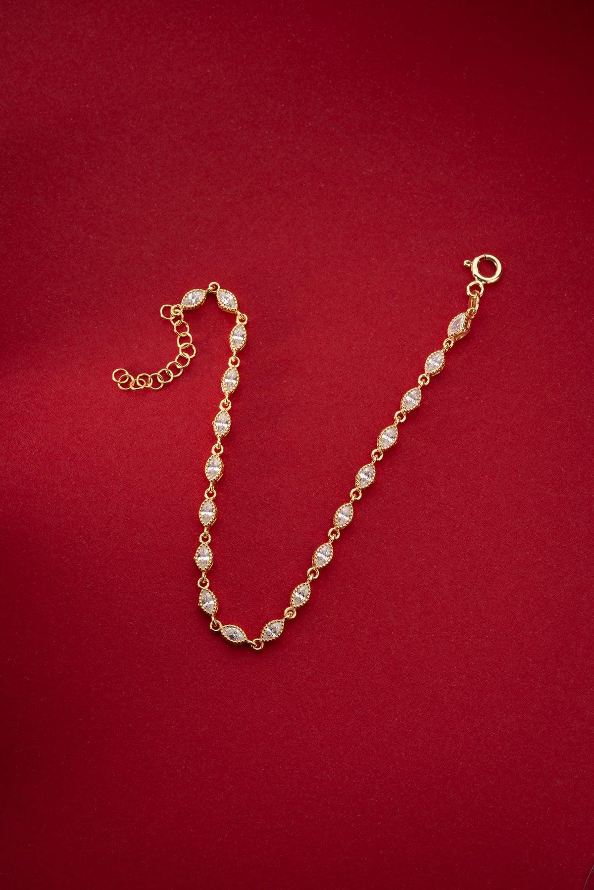 Gold Marquise Zircon Bracelet | Sterling Silver Dainty Chain Bracelet | Gift for Her
