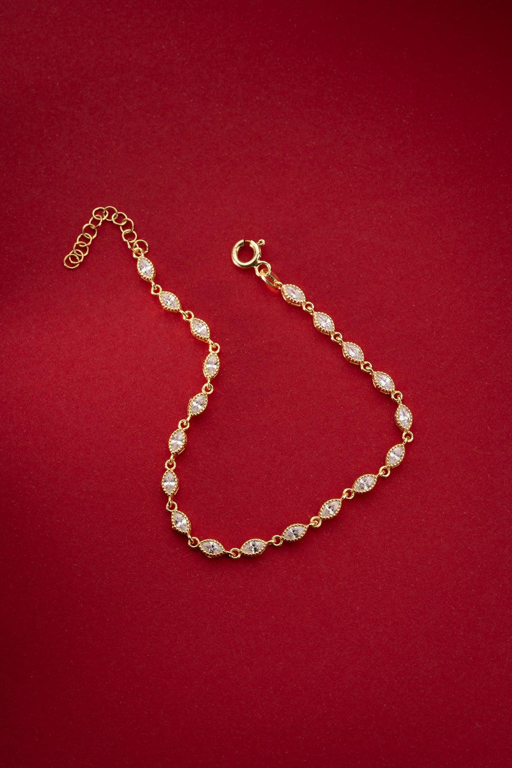 Gold Marquise Zircon Bracelet | Sterling Silver Dainty Chain Bracelet | Gift for Her