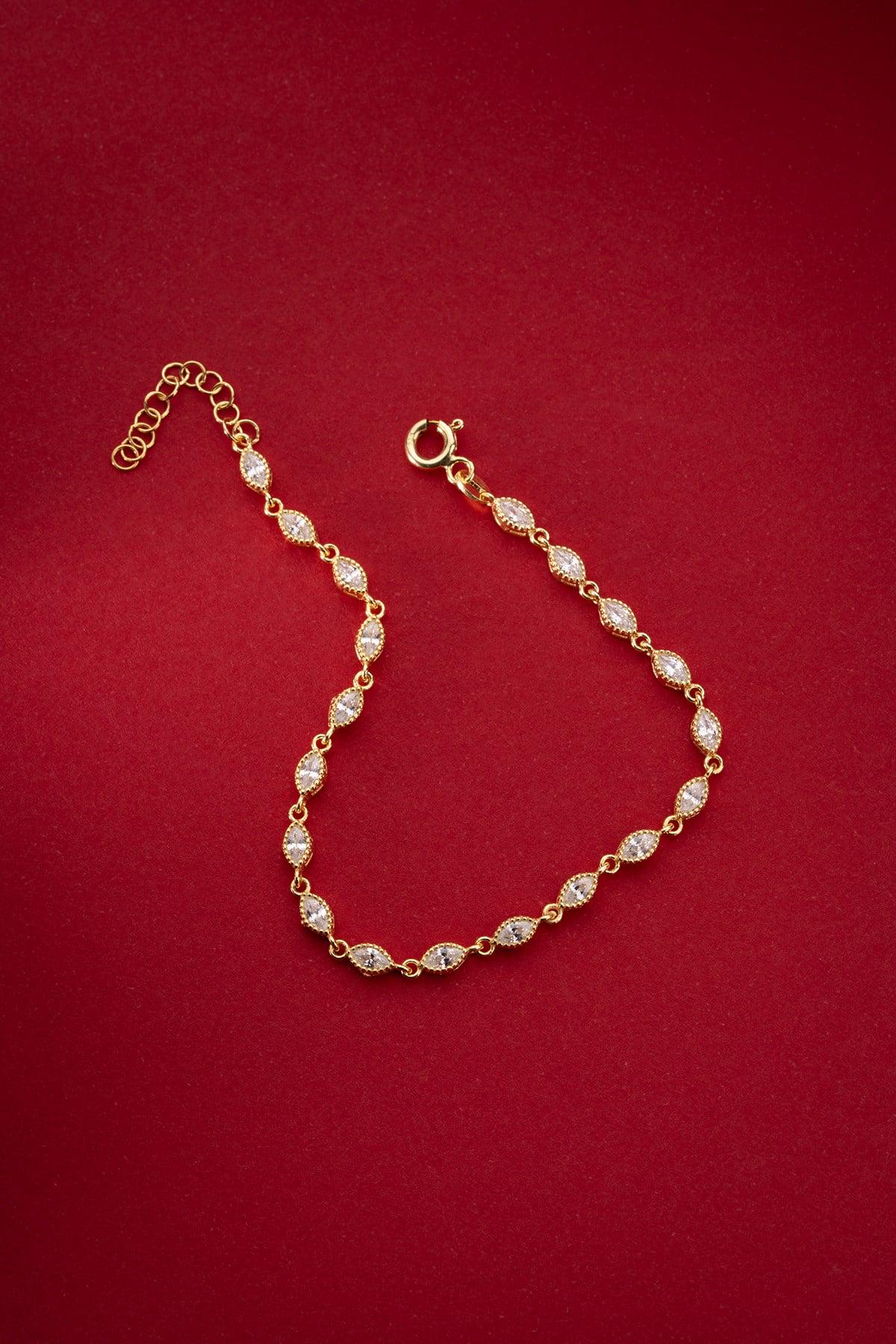 Gold Marquise Zircon Bracelet | Sterling Silver Dainty Chain Bracelet | Gift for Her