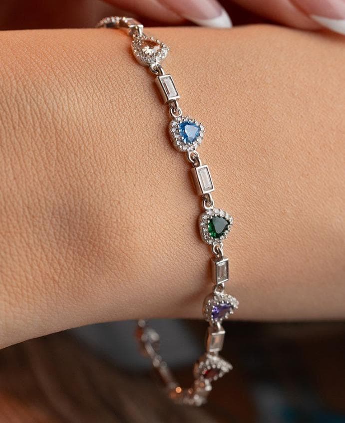 Sterling Silver Heart Bracelet | Zircon Tennis Chain | Dainty Romantic Jewelry | Gift for Her