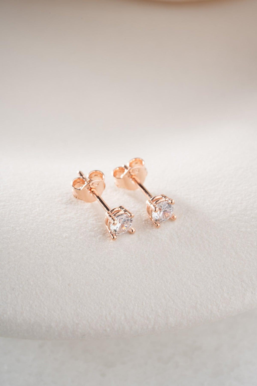 Sterling Silver Stud Earrings | Rose Gold CZ Solitaire | Minimal Dainty Jewelry | Gift for Her