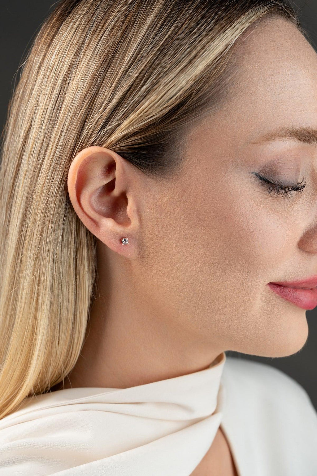Sterling Silver Stud Earrings | Rose Gold CZ Solitaire | Minimal Dainty Jewelry | Gift for Her